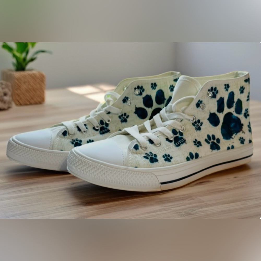 High-Top Sneakers with Blue Paw Prints